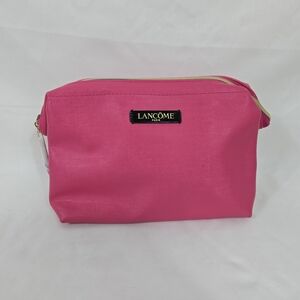 Lancôme Pink Faux Textured Leather Gold Zip 9" Toiletry Makeup Cosmetic Bag NWOT